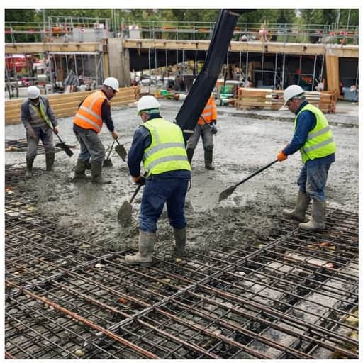 Bauarbeiter bei Bewehrungsarbeiten auf der Baustelle