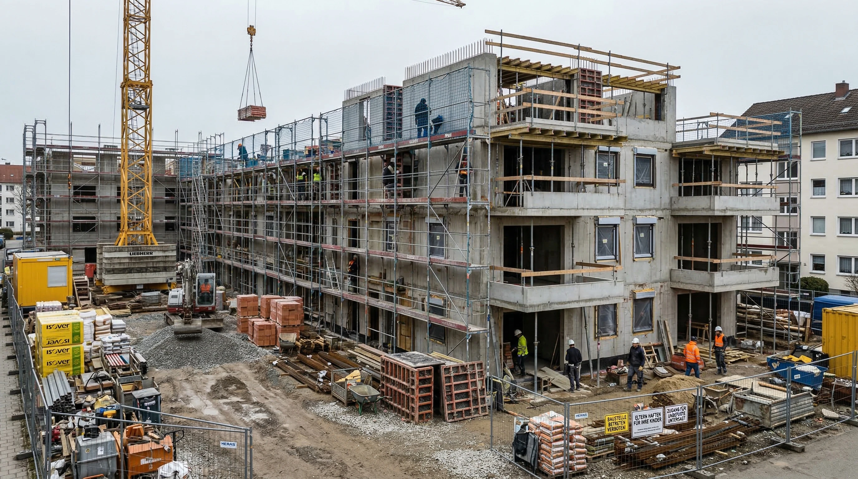 Neubau Mehrfamilienhaus Köln als Beispielbaustelle.