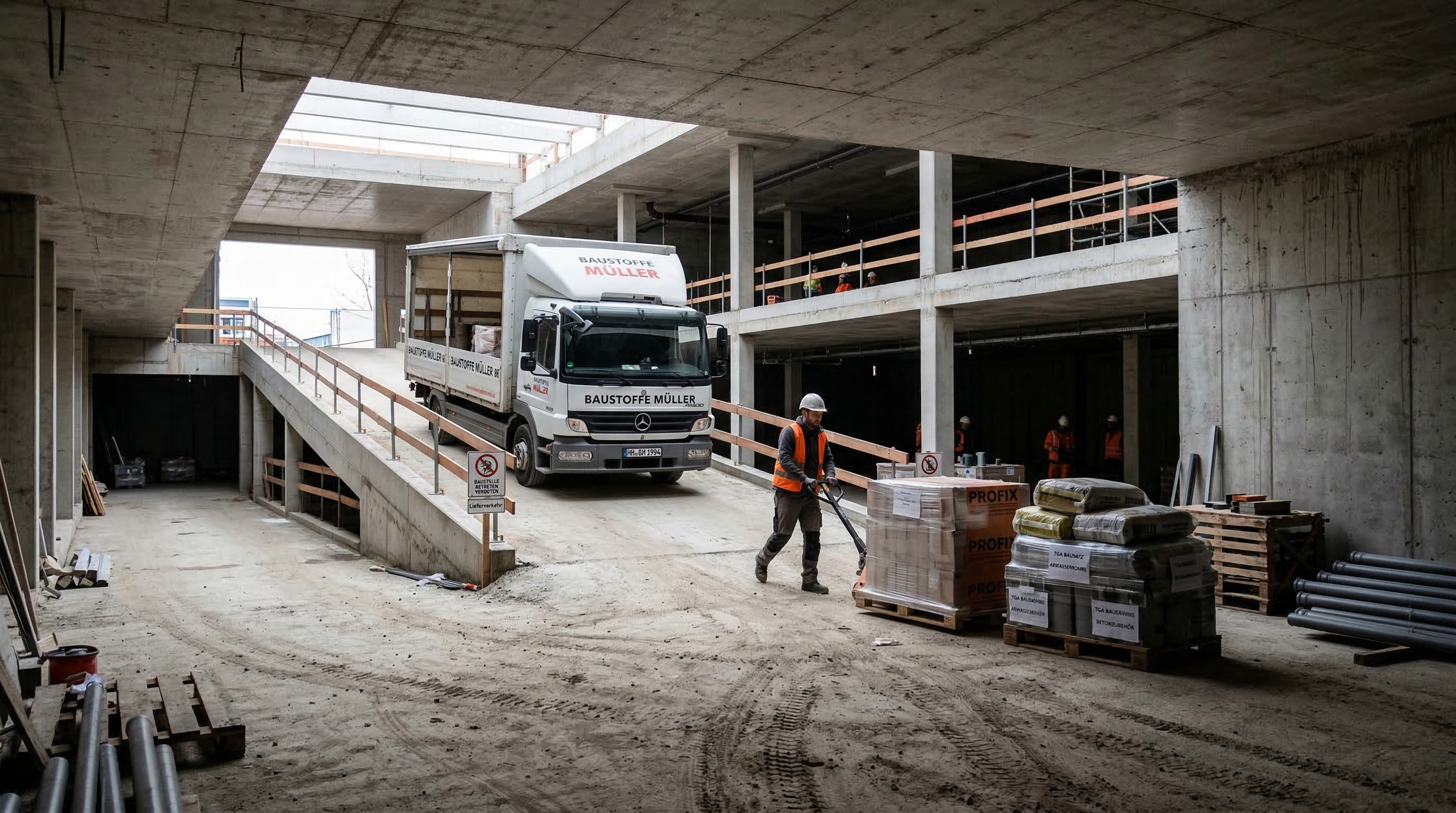 Archiviertes Baustellenfoto Tiefgarage Lieferung